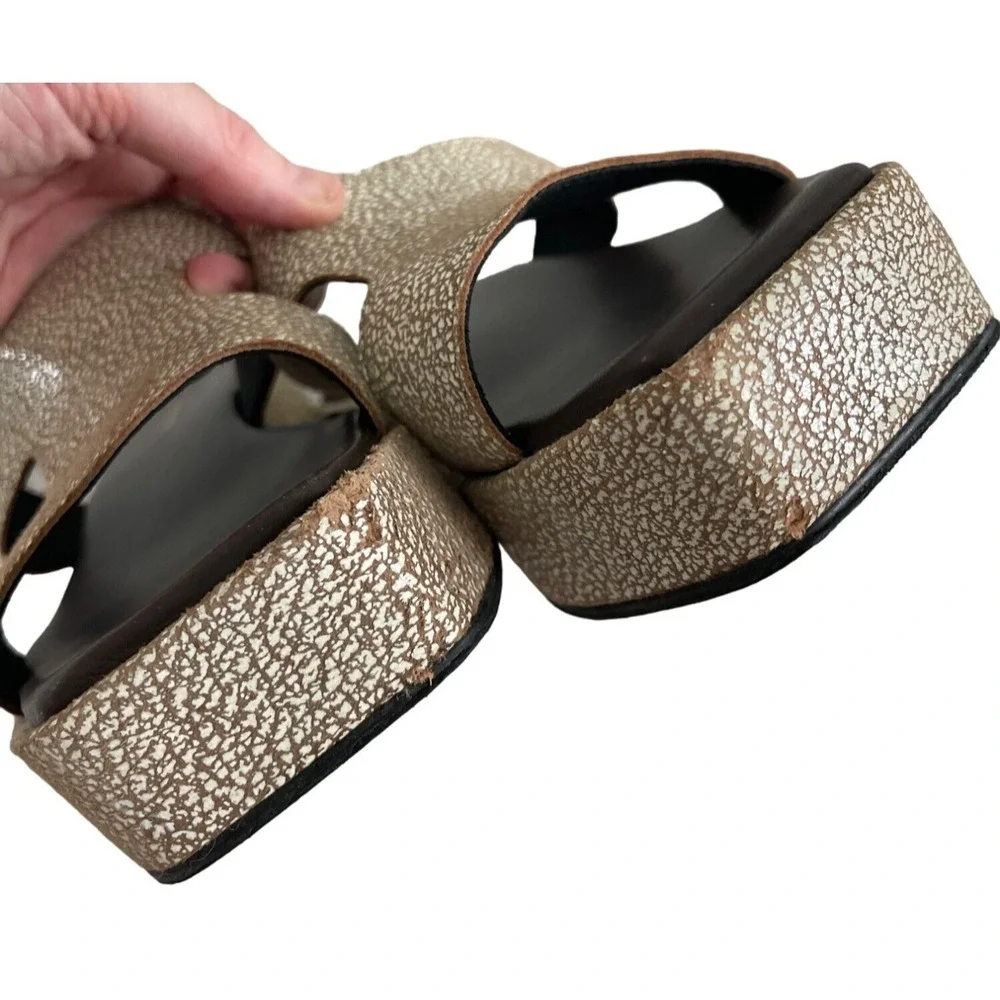 All Black Platform Slide Sandals Womens 40 9.5 H-Strap Brown Silver Luxe $175